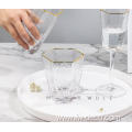 Hexagonal drinking glasses cup set with gold rim